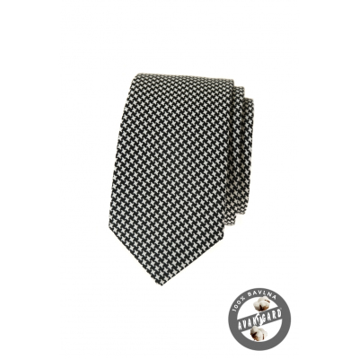 Czarno-biały bawełniany wąski krawat
