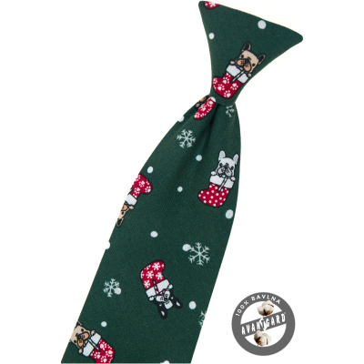 Zielony krawat 44 cm z motywem świątecznym