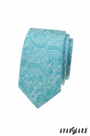 Turkusowy wąski krawat we wzór paisley