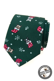 Zielony świąteczny krawat z buldogiem