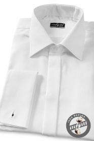 Koszula biała męska SLIM z zakrytą klapą na spinki do mankietów