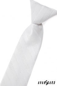 Biały krawat dziecięcy ze srebrnym wzorem