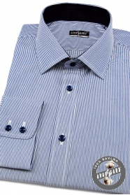 Koszula męska SLIM z delikatnymi niebiesko-białymi paskami
