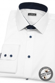 Biała koszula męska SLIM z niebieskimi dodatkami