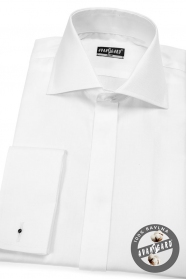 Koszula męska SLIM z klapą, biała 100% bawełna