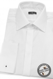 Koszula męska SLIM zakrytą klapą, na spinki do mankietów Biała