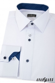 Biała Slim koszula z niebieskimi dodatkami długie rękawy