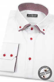 Biała koszula SLIM z długim rękawem, czerwone guziki