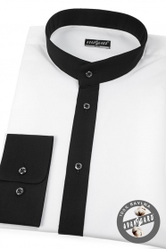 Biała męska koszula Slim fit ze stójką w kolorze czarnym