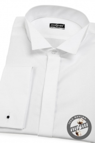 Gładka biała koszula smokingowa SLIM na spinki do mankietów