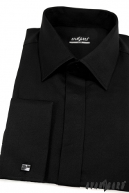 Koszula męska SLIM z zakrytą klapą Czarna