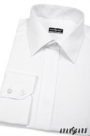Biała koszula męska SLIM z elegancką zakrytą klapą