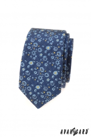 Wąski krawat w niebiesko-żółty wzór