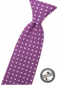 Krawat chłopięcy, fioletowy w białe kropki