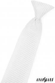 Biały krawat dla chłopca z błyszczącym paskiem