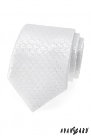 Świąteczny biały krawat ze srebrną nitką