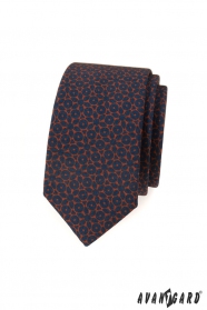 Wąski niebieski krawat z brązowym wzorem