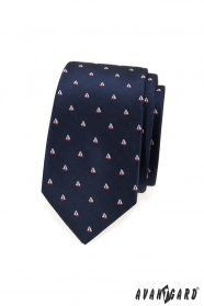 Niebieski wąski krawat, wzór żaglówki