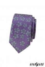 Fioletowy wąski krawat w szary wzór