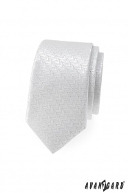 Biały wąski krawat z ozdobnymi paskami
