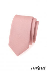 Wąski krawat w modnym kolorze pudrowym