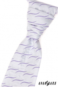 Krawat ślubny z poszetką - liliowe faluje
