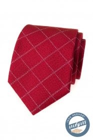 Czerwony krawat jedwabny wzorem siatki