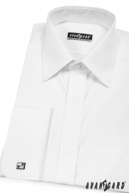 Męska koszula na spinki do mankietów z zakrytą klapą Biała