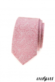 Wąski różowy wąski krawat z wzorem Paisley