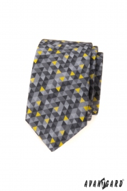 Szary, wąski krawat w trójkątny wzór