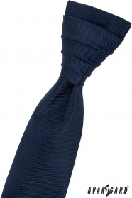 Ciemnoniebieski wzorzysty angielski krawat z poszetką