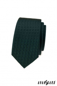 Ciemnozielony wąski krawat w kratkę