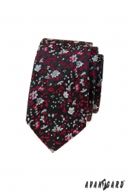 Czarny wąski krawat w czerwono-szary wzór