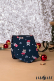Ciemnoniebieski krawat świąteczny z buldogiem - szerokość 7 cm