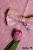 Mucha wiązana w kolorze pudrowego różu + poszetka - zawiązany ok. 12 cm