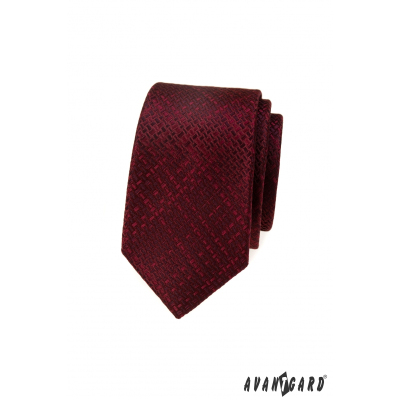 Wąski krawat z fakturą w kolorze bordowym