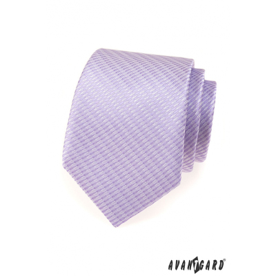 Biały krawat z liliowymi paskami