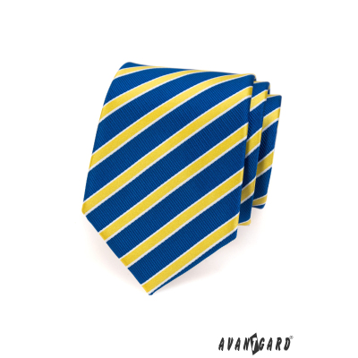 Niebieski krawat w żółte paski