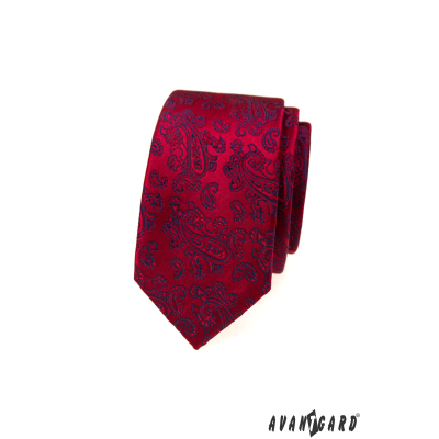 Czerwony krawat z niebieskim kaszmirowym wzorem