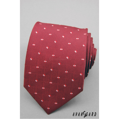 Czerwony krawat męski z małymi kwadratami