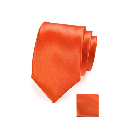 Pomarańczowy krawat w komplecie z poszetką