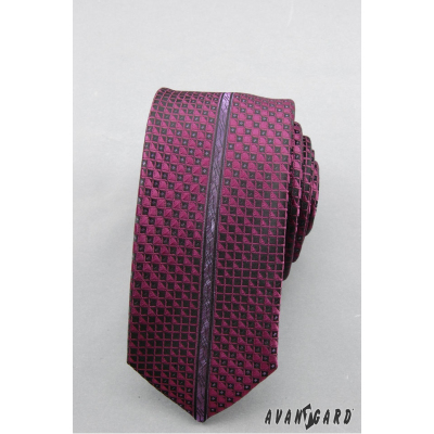 Wąski krawat z fioletowym wzorem