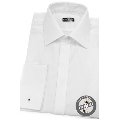 Koszula męska SLIM zakrytą klapą, na spinki do mankietów Biała