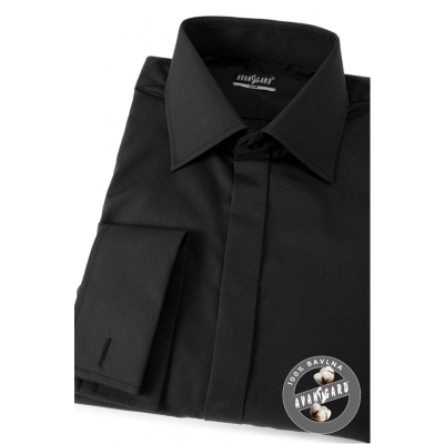 Czarna koszula męska SLIM z zakrytymi guzikami i francuskim mankietem