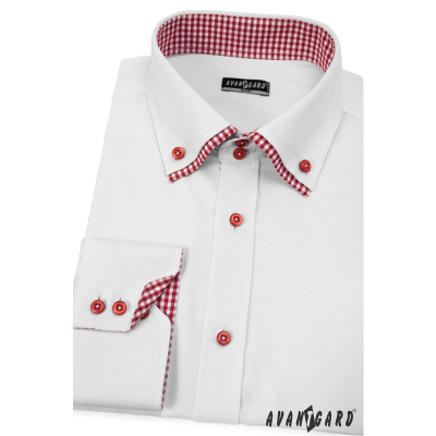 Biała koszula męska SLIM z długim rękawem i czerwonymi dodatkami