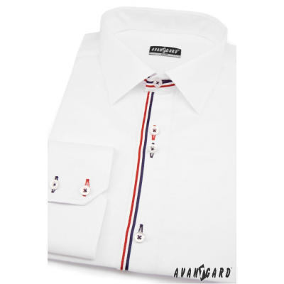 Biała koszula SLIM z kolorowymi paskami długie rękawy