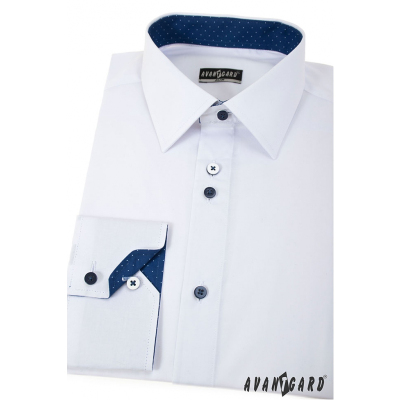 Biała Slim koszula z niebieskimi dodatkami długie rękawy