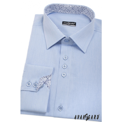Niebieska męska koszula slim z wewnętrznym wzorem, długie rękawy