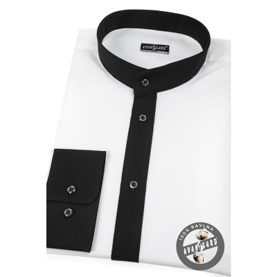 Biała męska koszula Slim fit ze stójką w kolorze czarnym