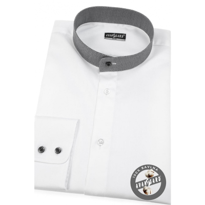 Biała Slim fit koszula męska ze stójką w kratkę